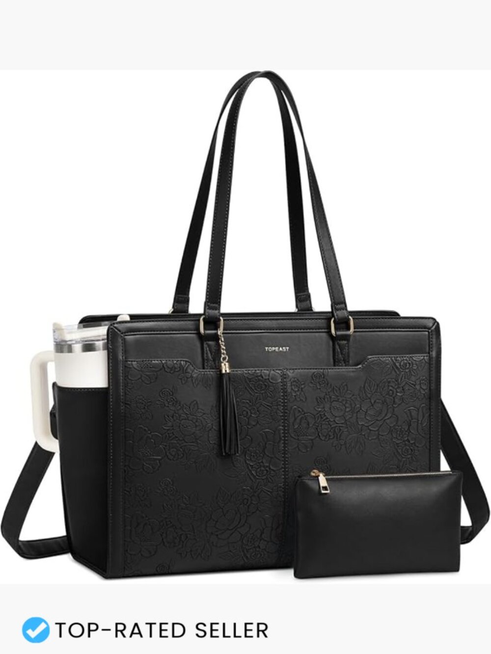 Vintage Laptop Tote Bag Embossed Vegan Leather 15.6 Inch Work Shoulder Bag
